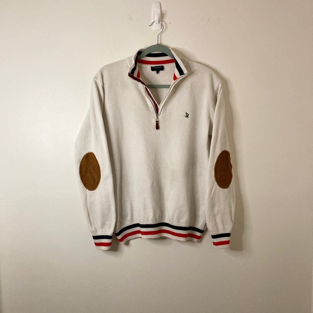 Giorgio Di Mare Yachting Collection Men's White Waffle Knit 1/4 Zip Sweater L